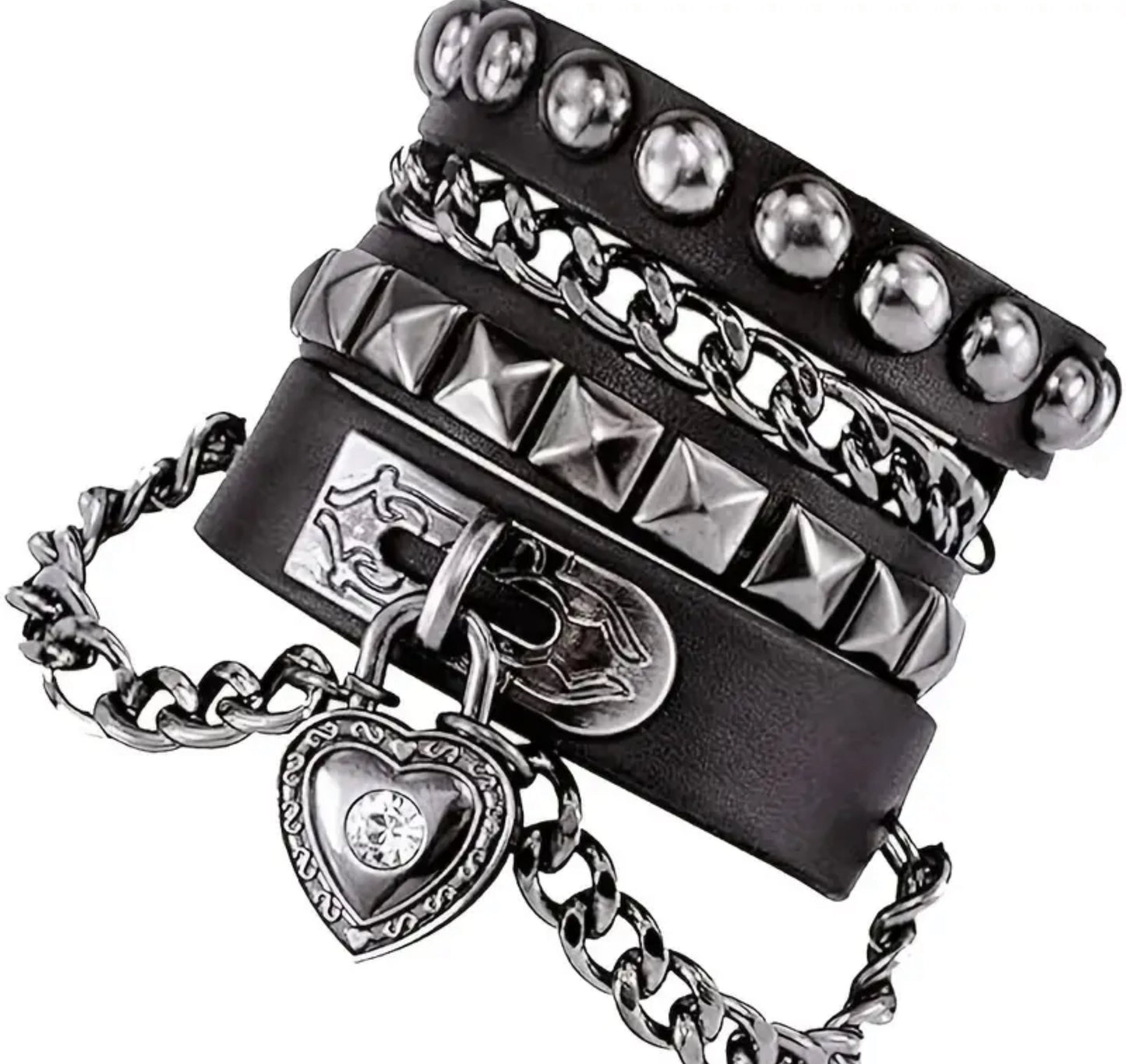 Heart Leather Chain Bracelet - Punk Goth Rock and Roll Wristband for Men and Women