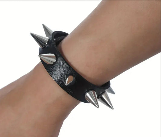 Punk Rock Spiked Bracelet - Black PU Leather Rivet Bangle for Men and Women - Perfect for Goth Party and Holiday Accessories