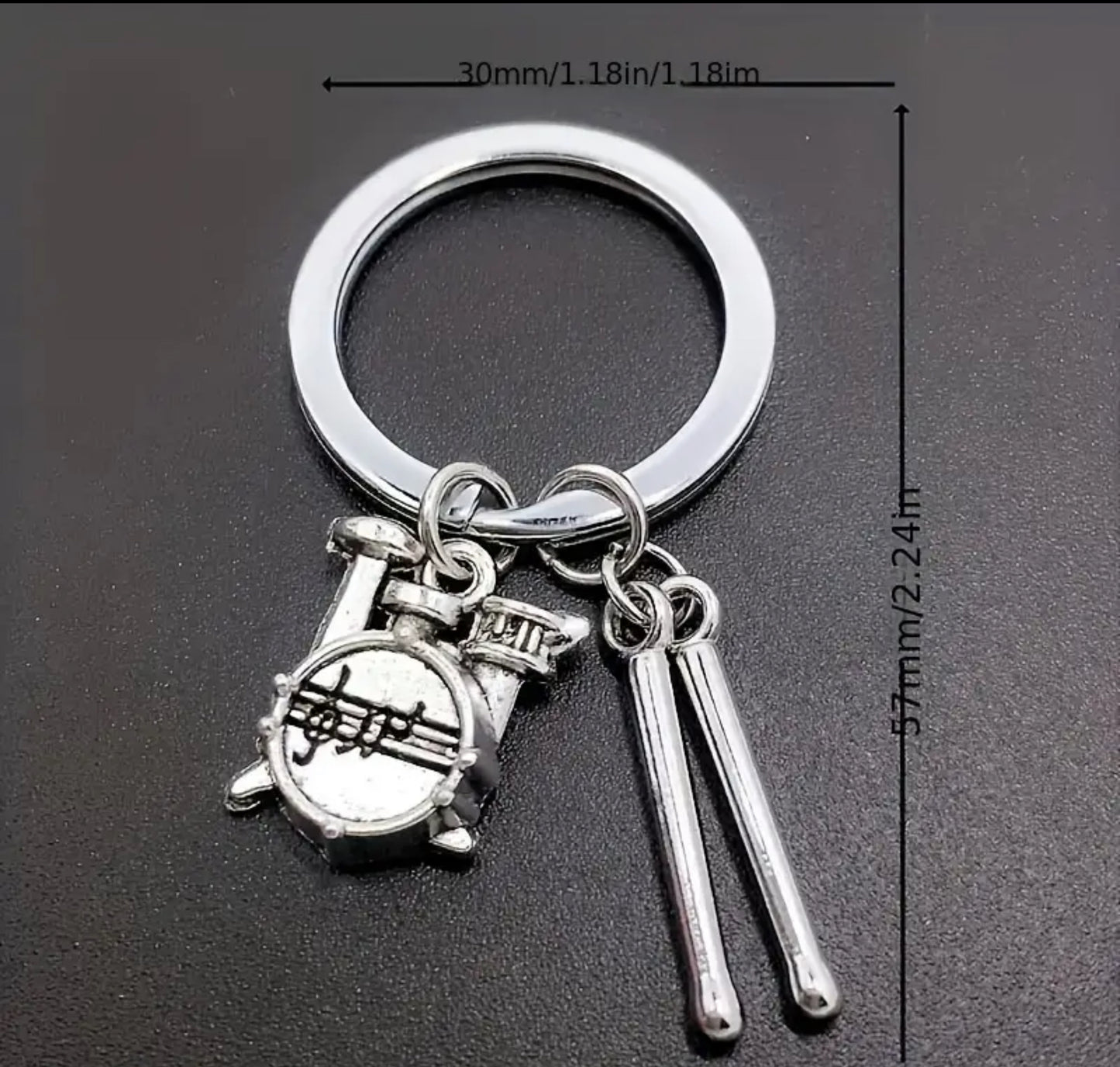 Punk Style Drum Set Keychain for Musicians, Zinc Alloy Metal Rock Band Drum Keyring, Unplated Precious Metal, Non-Braided, Music Lovers Keychain Accessory