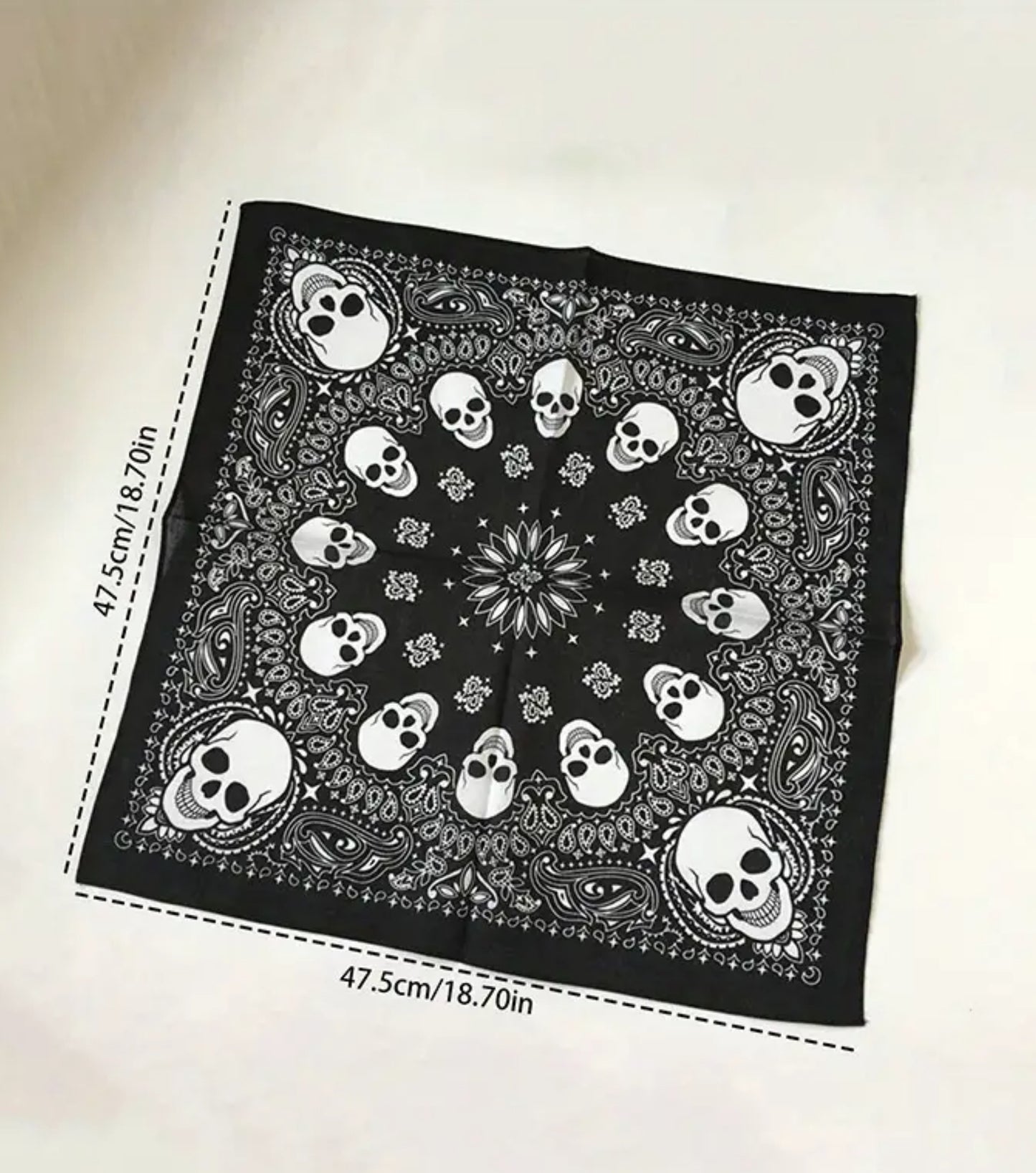 Skull Print Bandana Vintage Square Scarf Head Wraps Causal Neckerchief For Women Men