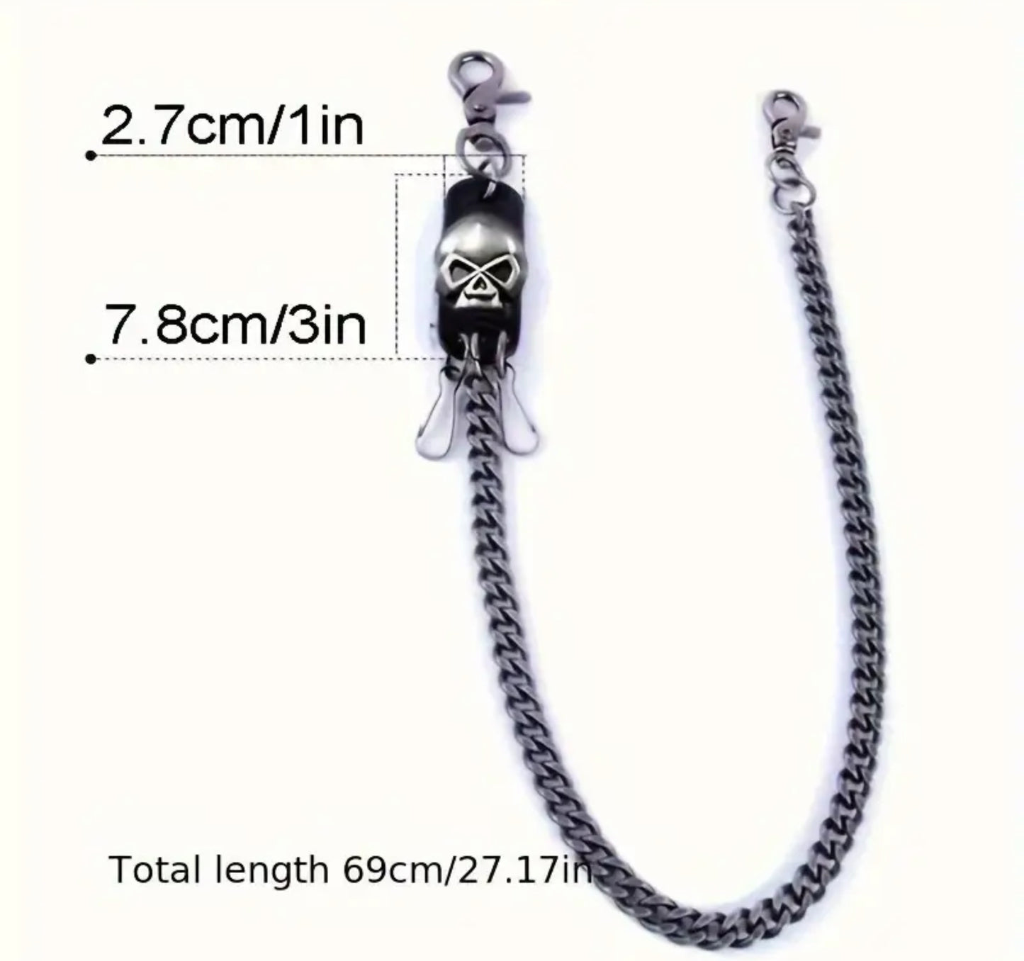 Retro Punk Men's Pants Chain, Gothic Rock Skull Pants Chain Waist Chain Keychain6.48