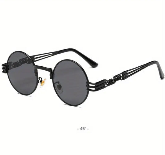 Vintage Metal Steam Punk Sunglasses for Men - Round Frame, Luxury Oval Gothic Shades, Retro Style