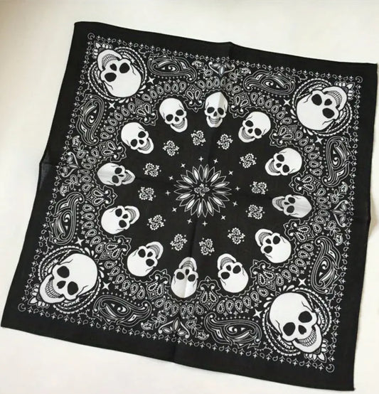 Skull Print Bandana Vintage Square Scarf Head Wraps Causal Neckerchief For Women Men