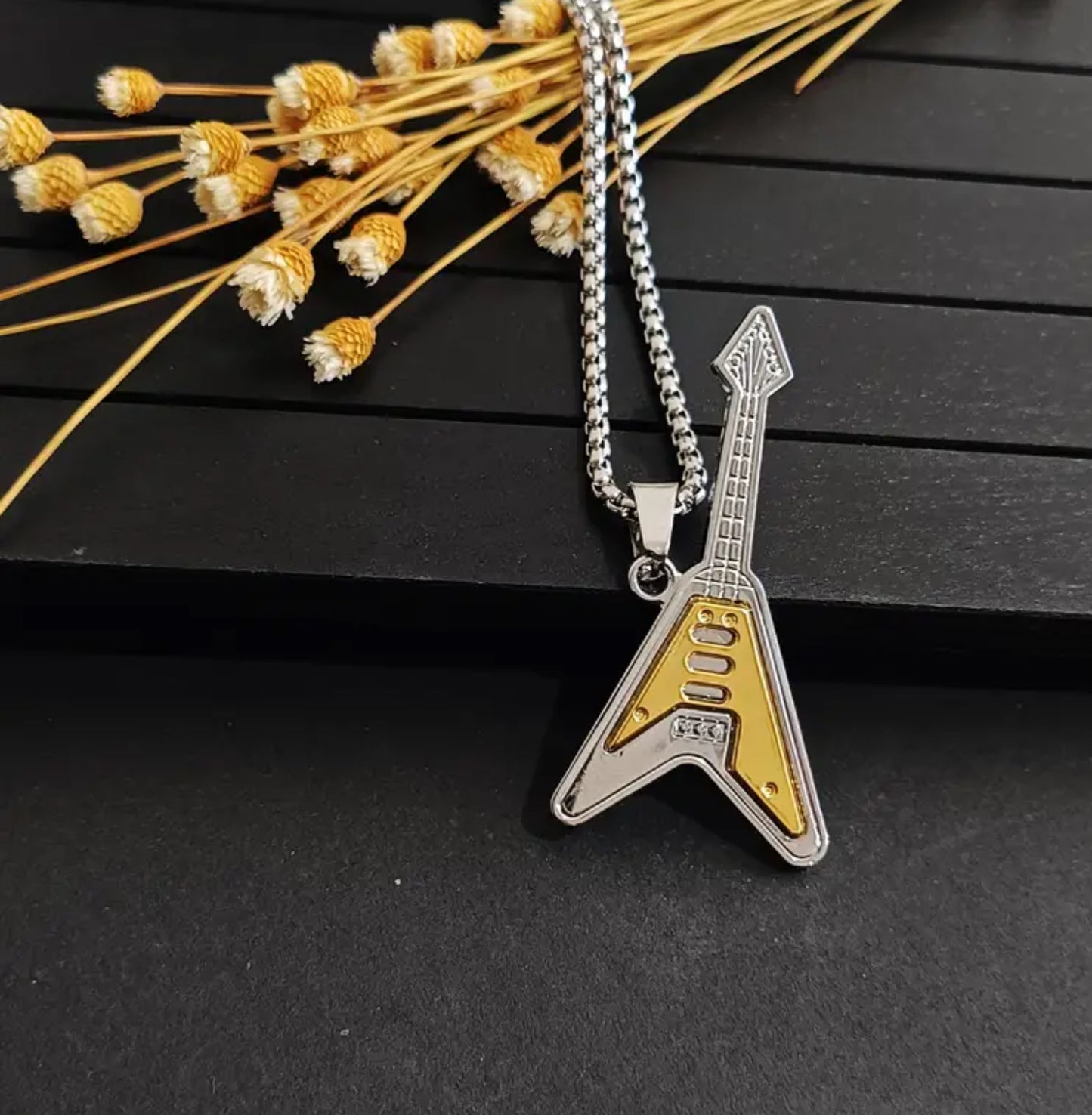 Trendy Titanium Steel Electric Guitar Pendant Necklace For Men, Men's Stylish Necklace